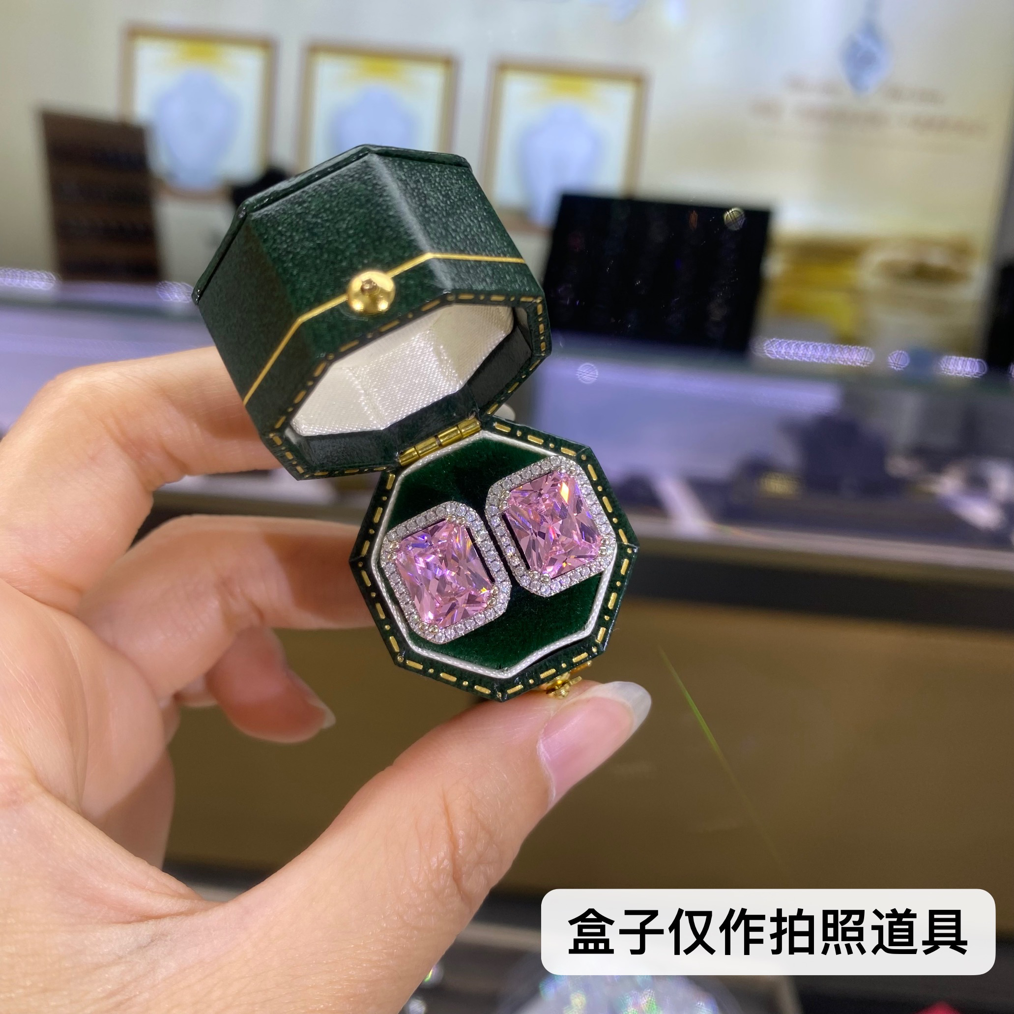 【粉色长方形】银针耳饰/e94