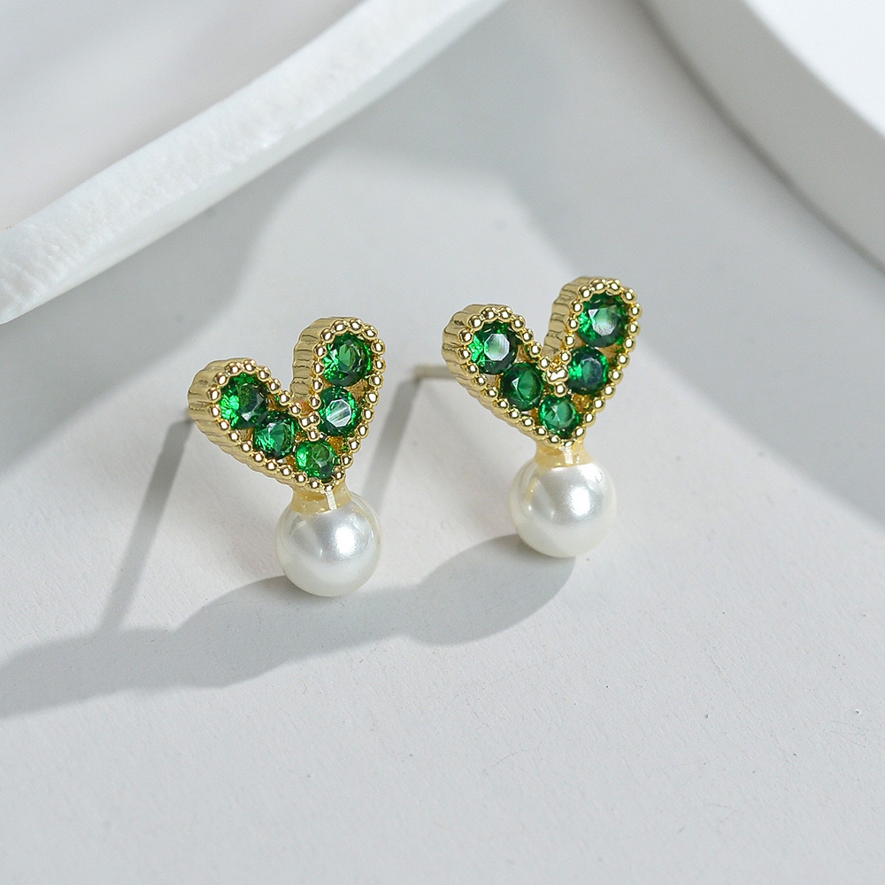  【绿爱心珠珠】银针耳饰/e363 
