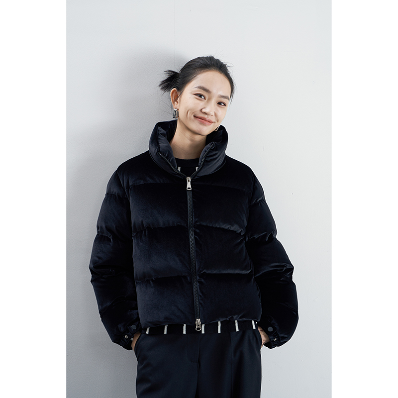 HERLAND她地 【福满多】时尚休闲百搭保暖立领丝绒短款保暖羽绒服