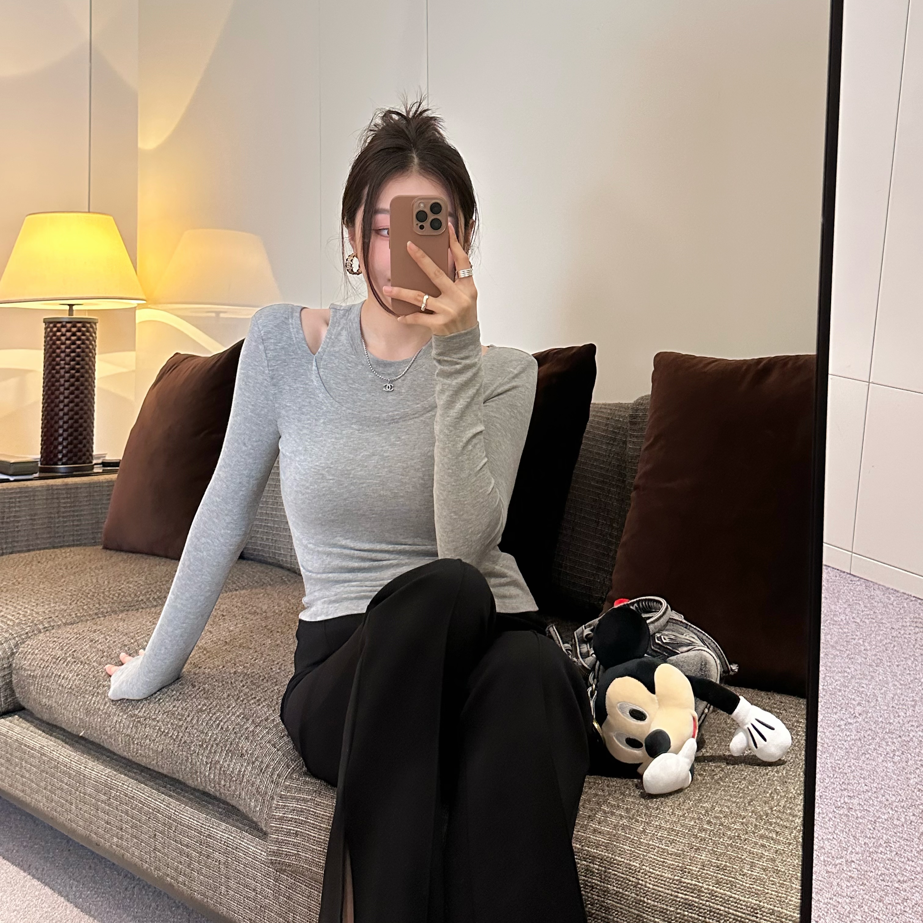 孕妇上衣假两件秋季打底衫孕妇装针织t恤女3683（有垫肩可拆卸）