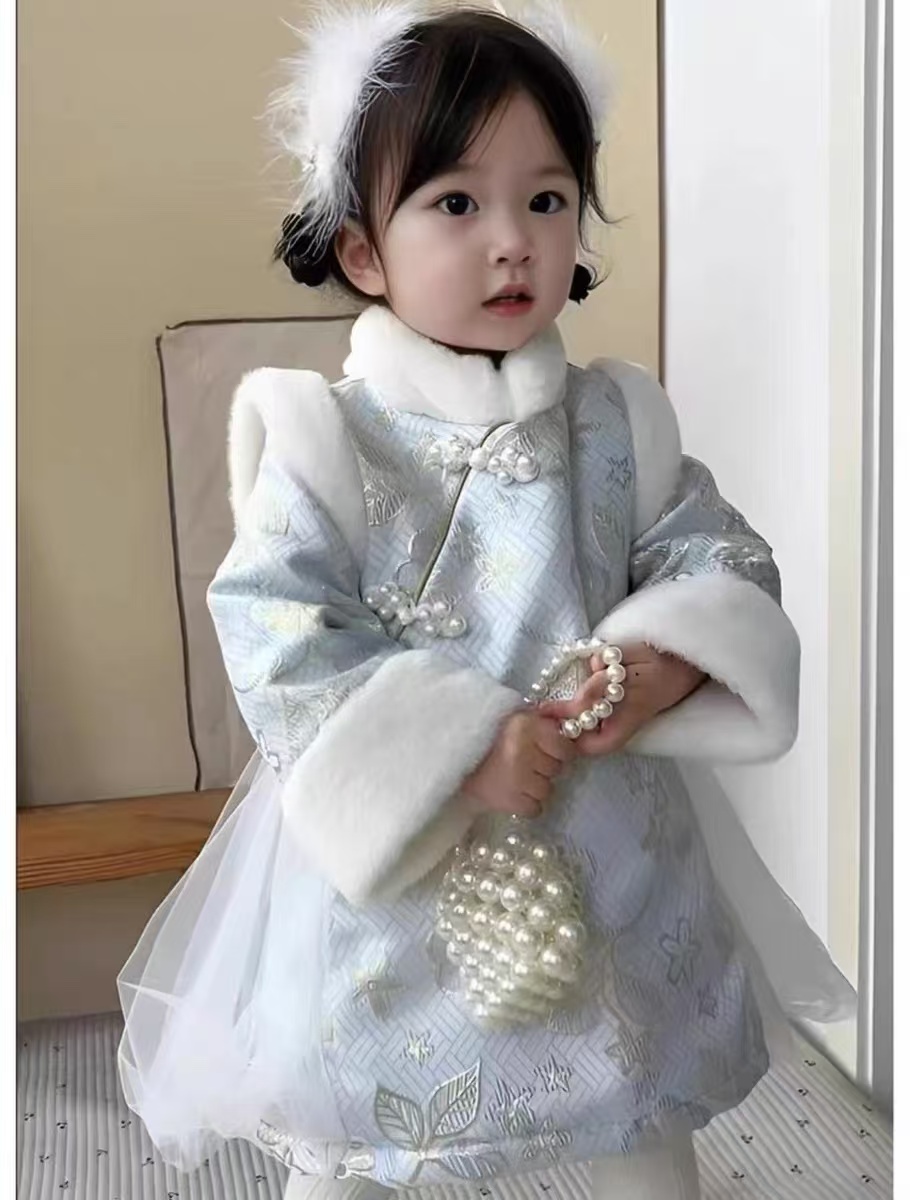 现货【兰心】FF328女童冬季加绒国风旗袍裙拜年服