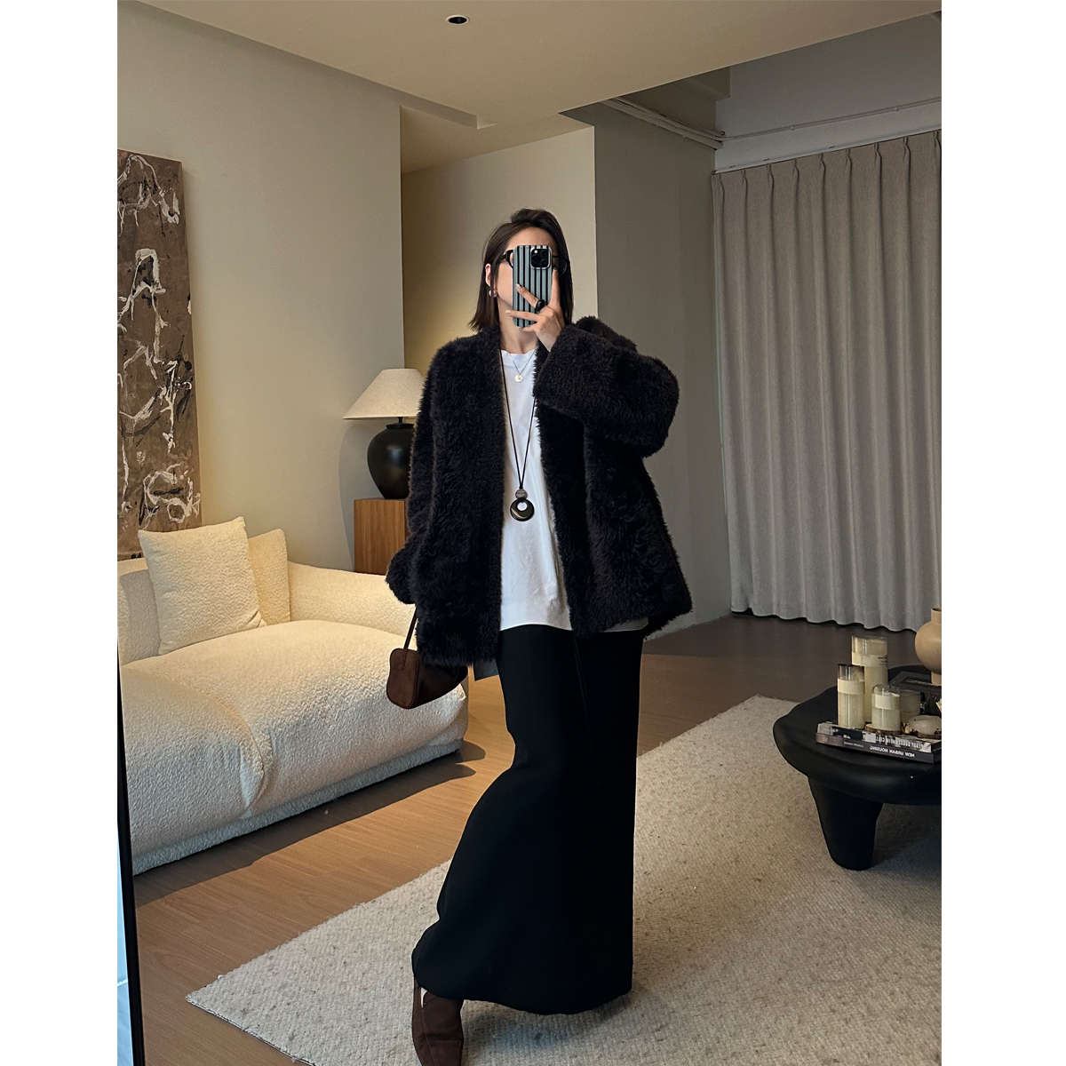 李嗨嗨 LEHEIHEI/西班牙进口LACON拉贡卷毛皮毛一体短外套 246688