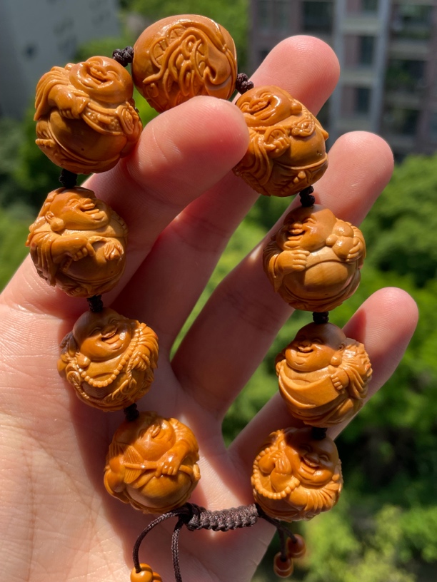 橄榄核核雕尺寸22瑞兽弥勒手串手工文玩手串手持精品核雕核质红润