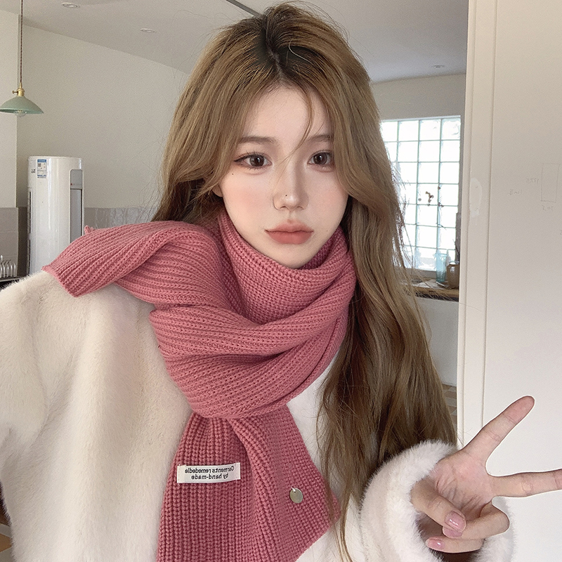 新款冬季保暖含羊毛针织围巾女柔软气质可爱少女风韩版防寒围巾