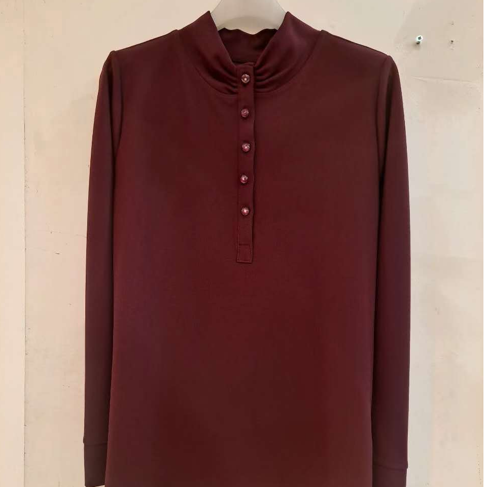 韩国新款立领纽扣长袖舒适百搭打底衫