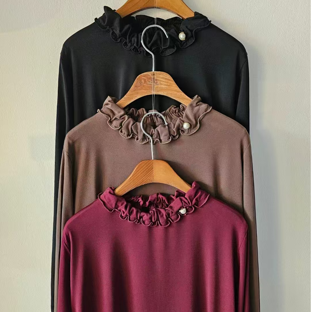 韩国2024新品木耳领打底衫高领内搭时尚百搭气质