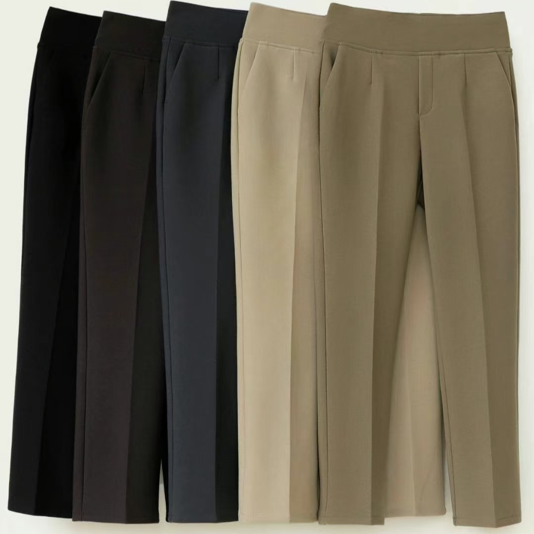 考世茂韩国女装2025冬季加绒9份弹力高腰显瘦休闲百搭直筒魔术裤