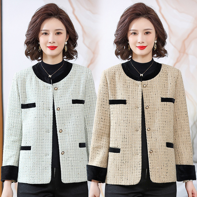 啄木鸟2024妈妈秋装外套高贵气质中年妇女小香风上衣中老年春秋