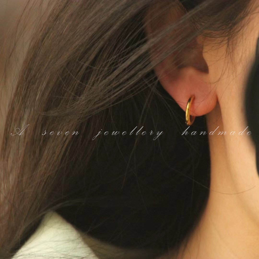 合金耳饰 A seven圆 不褪色不过敏金色 耳圈 简约 素圈 百搭光面