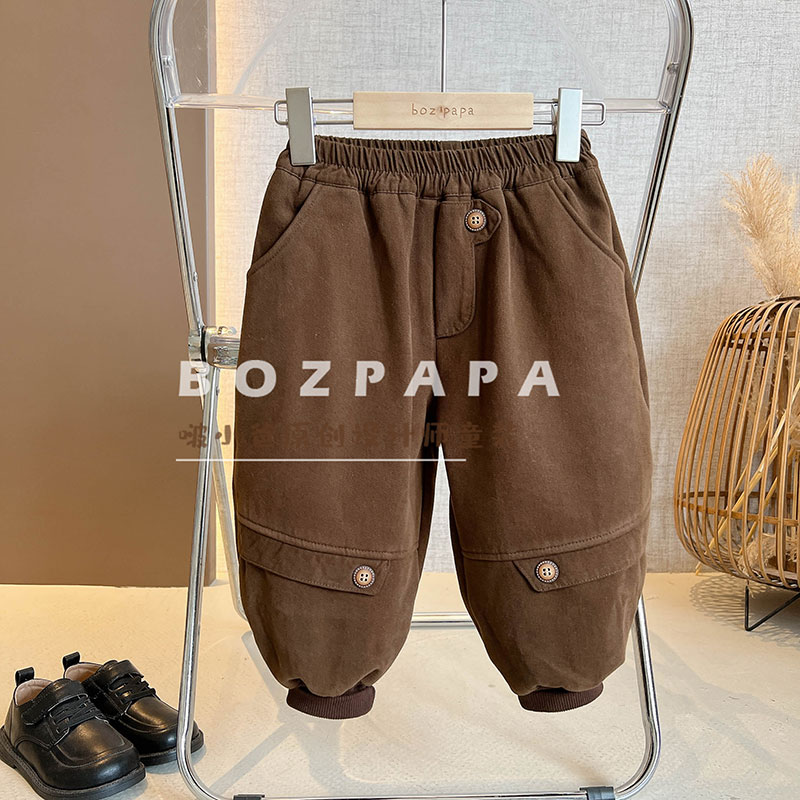 【棕榈】韩版宽松纽扣束脚裤洋气冬季一体绒加厚宽松卫裤休闲