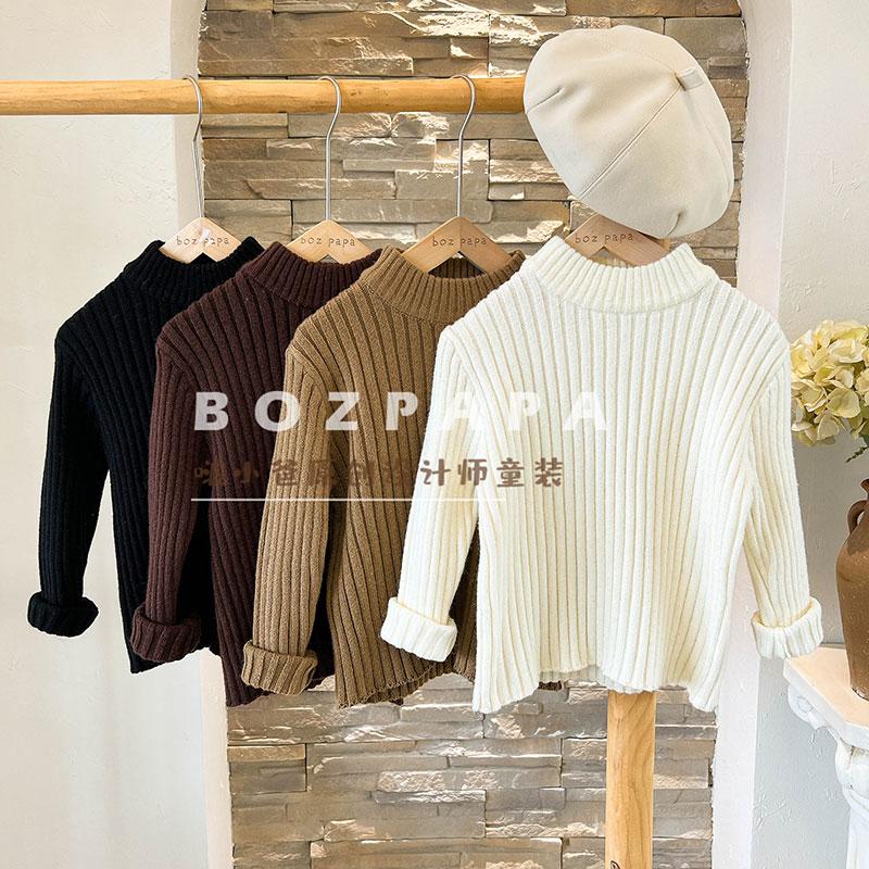 现货男宝2025季新款百搭儿童洋气简约气质款中领加厚粗坑条毛衣