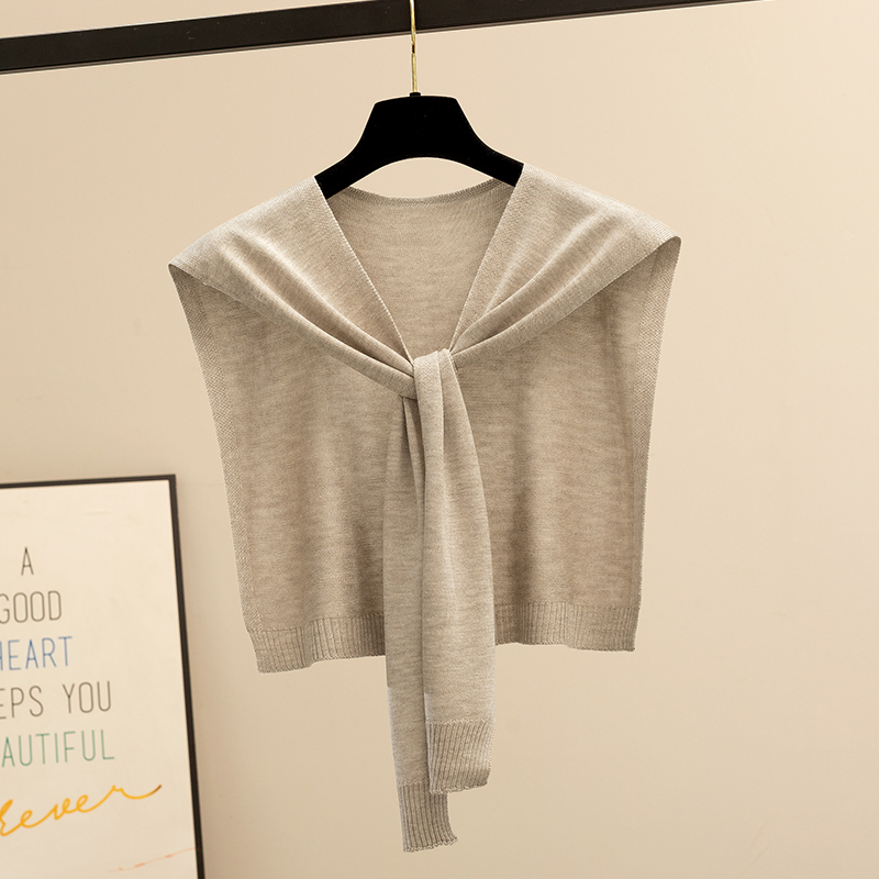 高端针织小披肩女韩版毛线外搭小坎肩网红搭肩新款打结假领子围巾