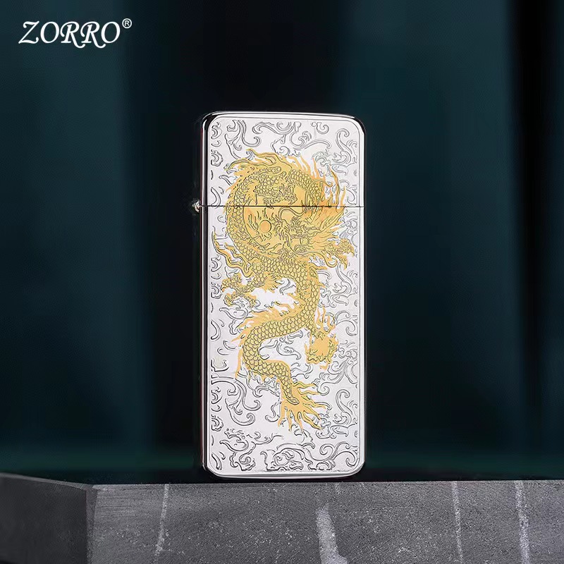 ZORRO佐罗煤油打火机时尚双色唐草龙个性复古经典超薄精雕打火机