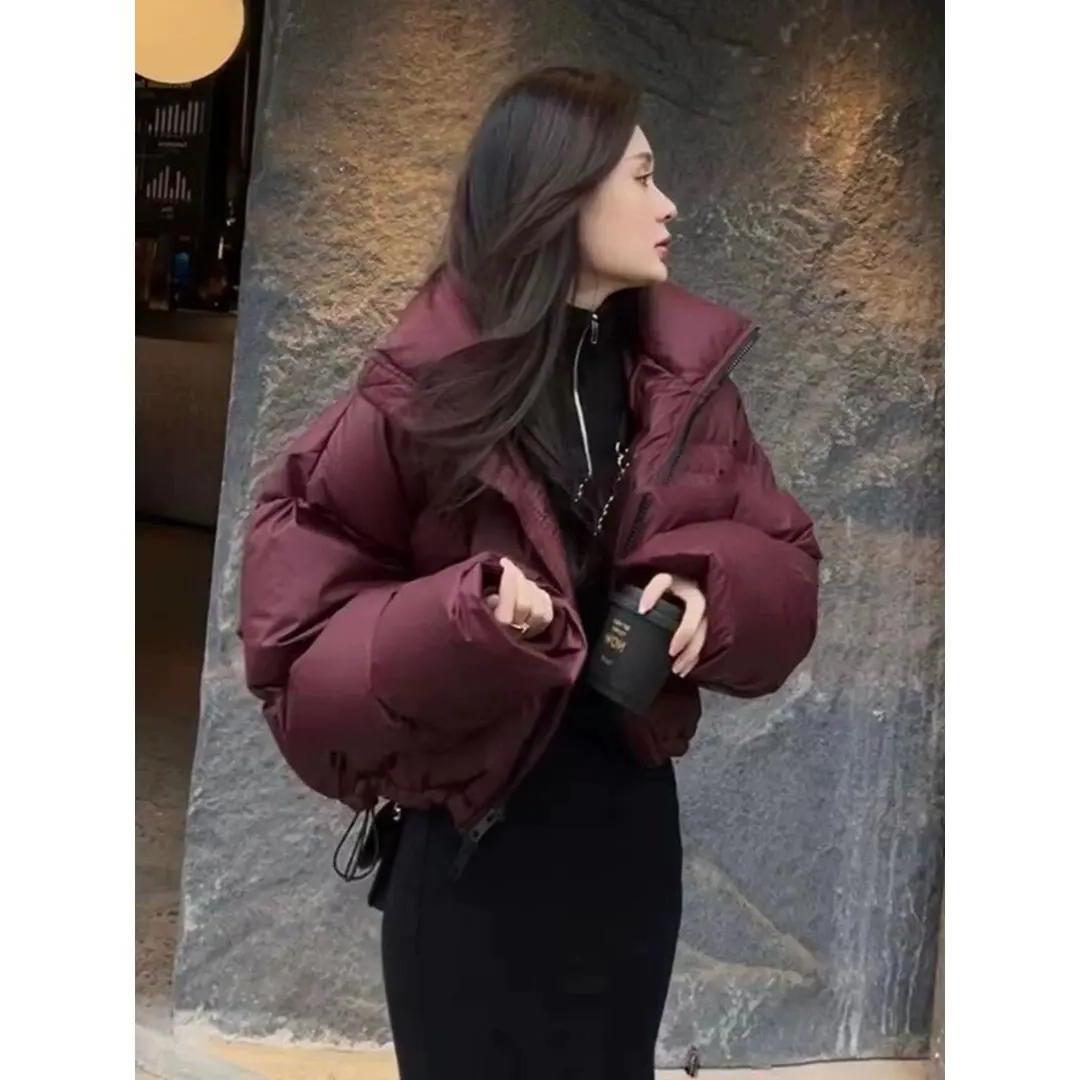 国潮伊曼反季咖色立领羽绒服女短款小个子2023年冬季加厚高腰肯豆