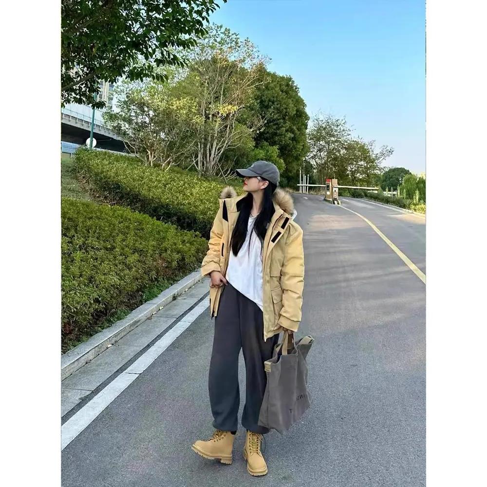 江红伊曼冬季新款工装羽绒服服女韩系宽松设计感情侣小个子加厚冲