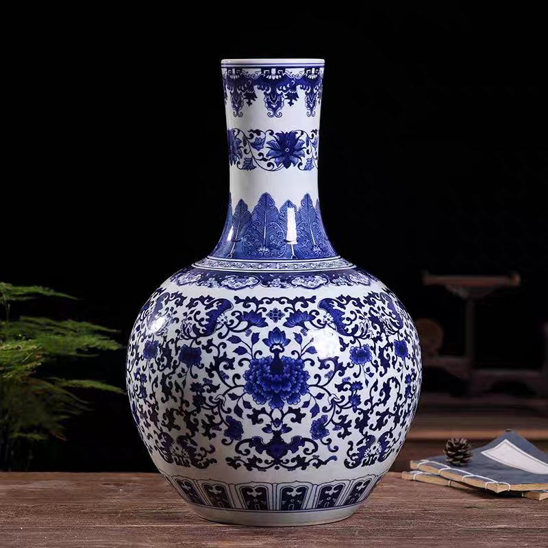 景德镇陶瓷器青花瓷仿古花瓶插花客厅中式家居装饰礼品电视柜摆件