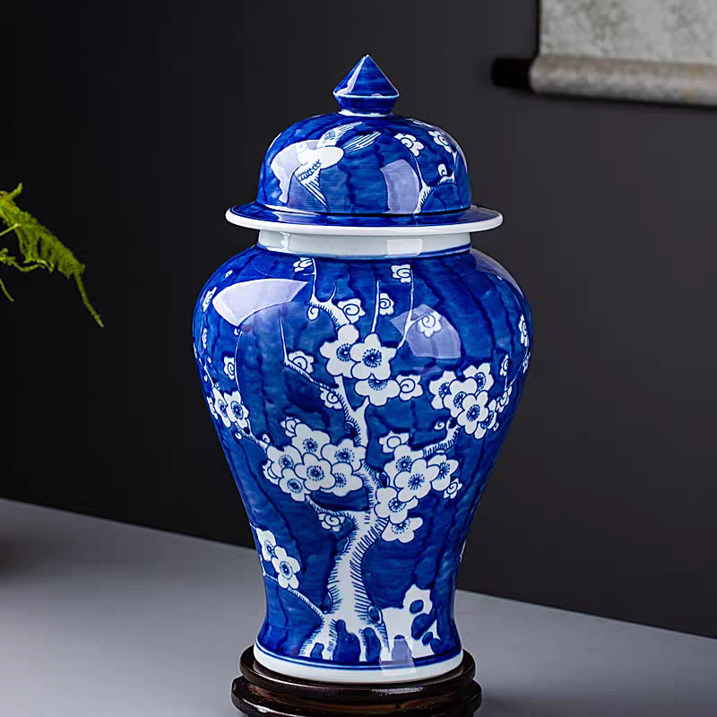 景德镇手绘青花大号将军罐陶瓷花瓶中式客厅家居装饰摆件工艺品