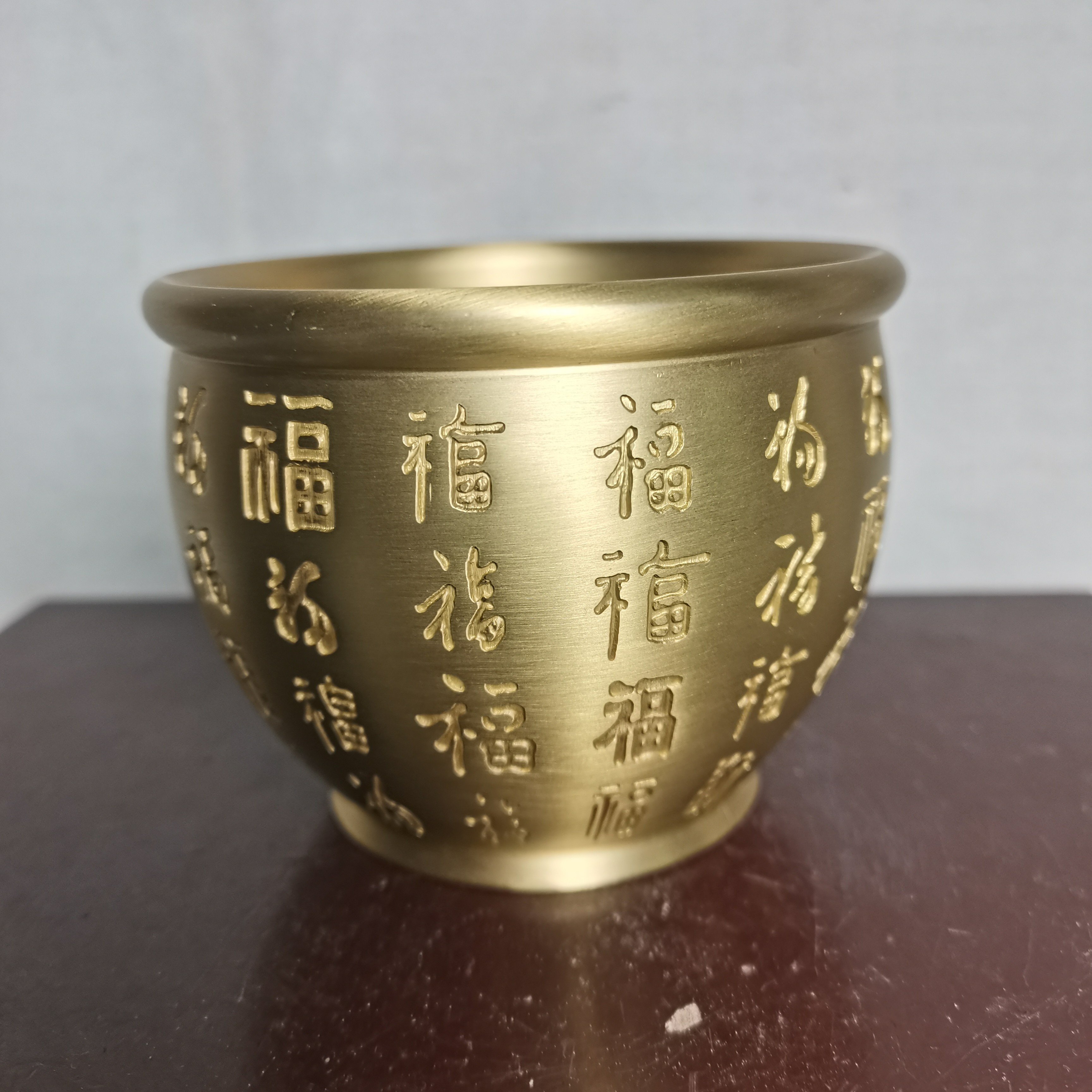 纯铜百福缸  铜本色  家居客厅玄关摆件金色百福杯
