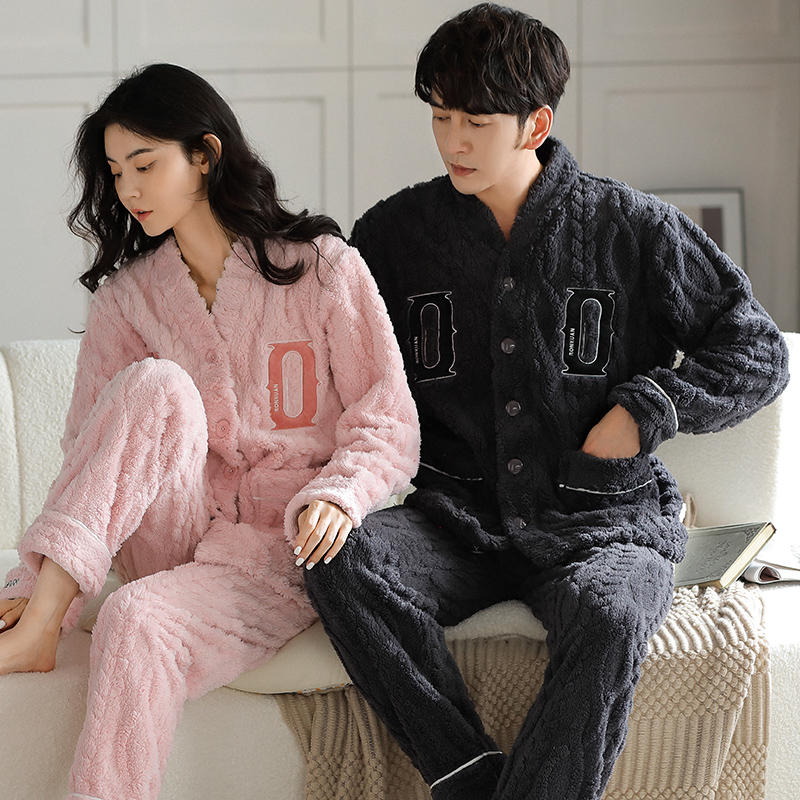 猫人睡衣秋冬女加绒加厚超厚珊瑚绒保暖衣情侣可外穿家居服套装