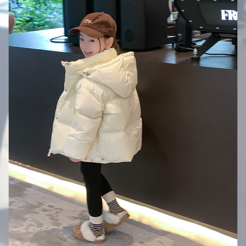 女童羽绒服连帽中长款2023新款儿童冬装90白鸭绒外套保暖上衣时尚