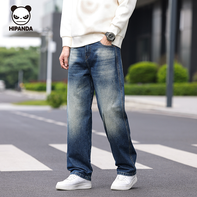 Hi Panda夏季高端痞帅牛仔裤男士潮牌炸街复古做旧水洗长裤休闲裤