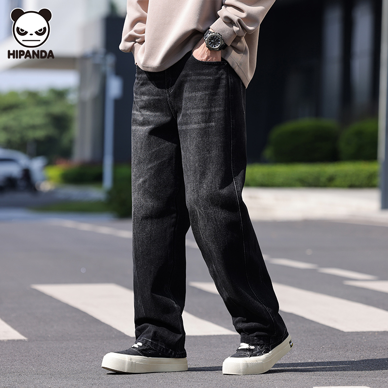 Hi Panda秋冬复古黑牛仔裤男士美式高街潮男做旧水洗高端时髦长裤