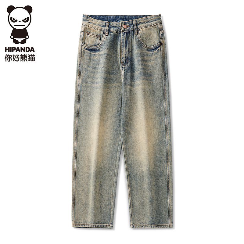 HiPanda你好熊猫男士秋季新款高档直筒牛仔裤宽松百搭休闲长裤男