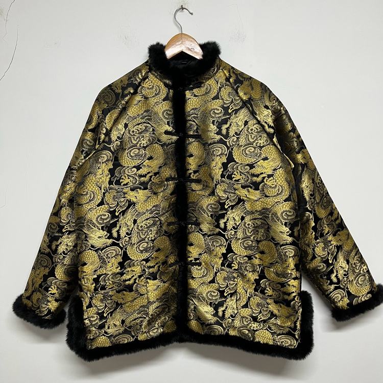 黑金龙袍织锦缎提花新中式秋冬棉衣吉服中国风盘扣一字扣潮流唐装