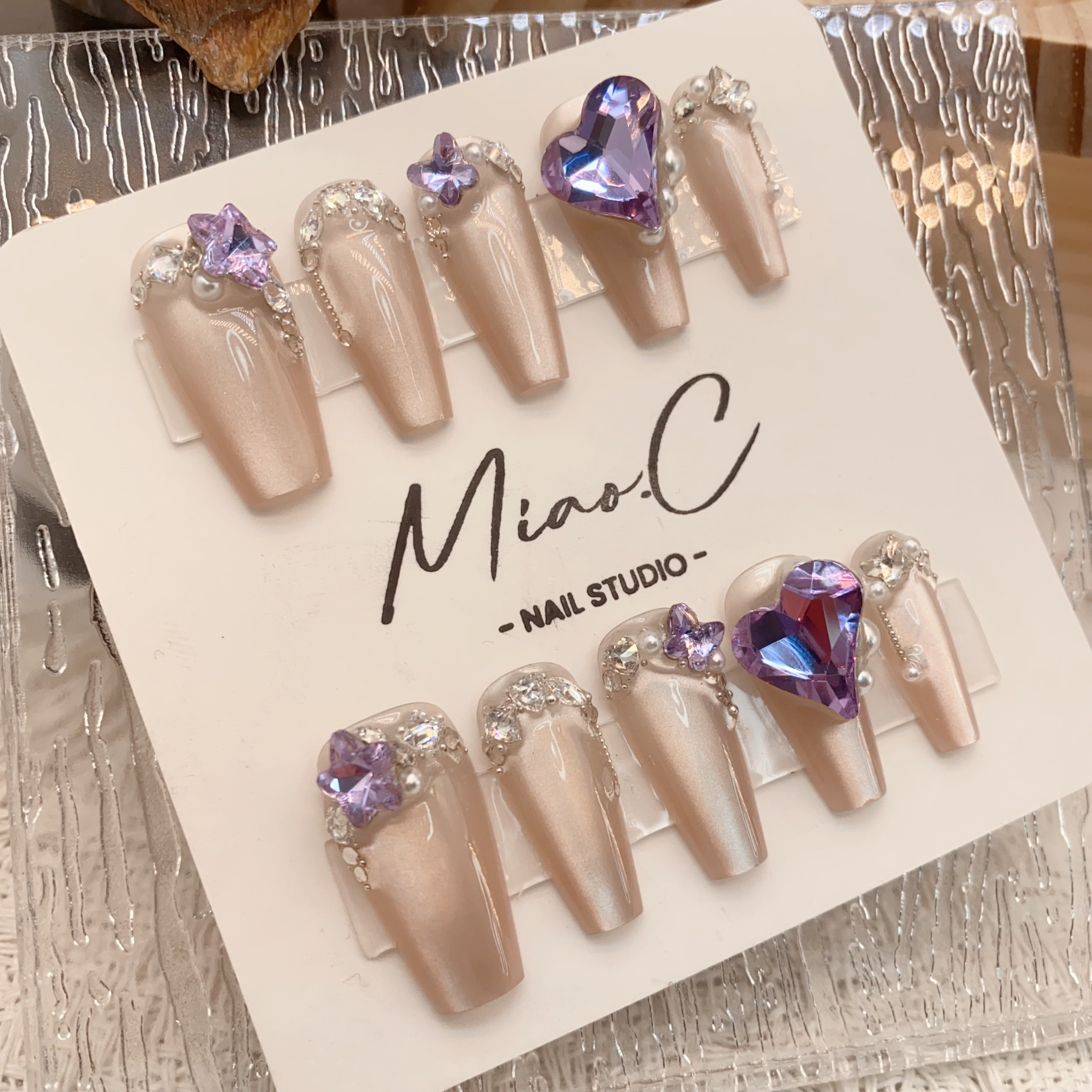 【一帘幽梦】Miao.C高品质手工轻奢重工紫色K9水晶钻猫眼穿戴甲