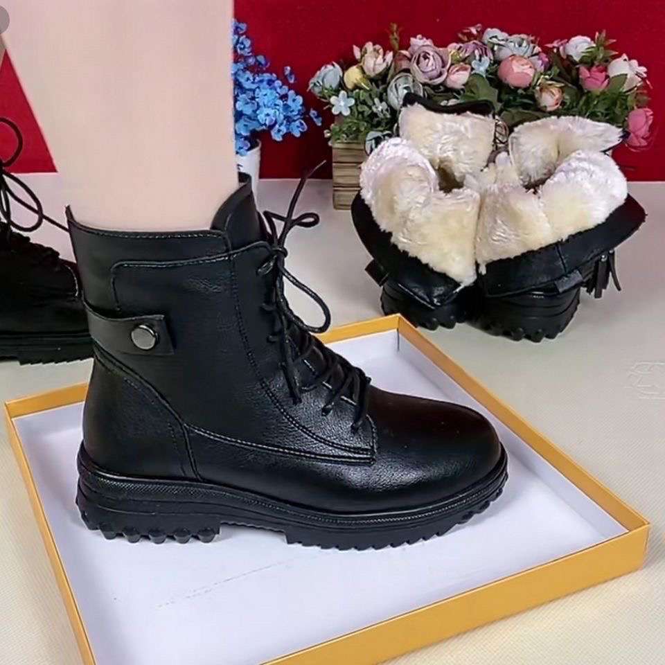 真皮马丁靴保暖冬季防滑女百搭加绒厚底软底靴子加厚女鞋棉鞋