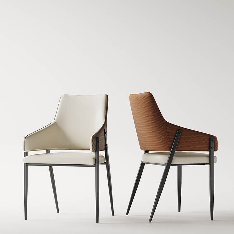 现代简约编织皮家用餐椅意式极简酒店带扶手椅子设计师简约靠背椅