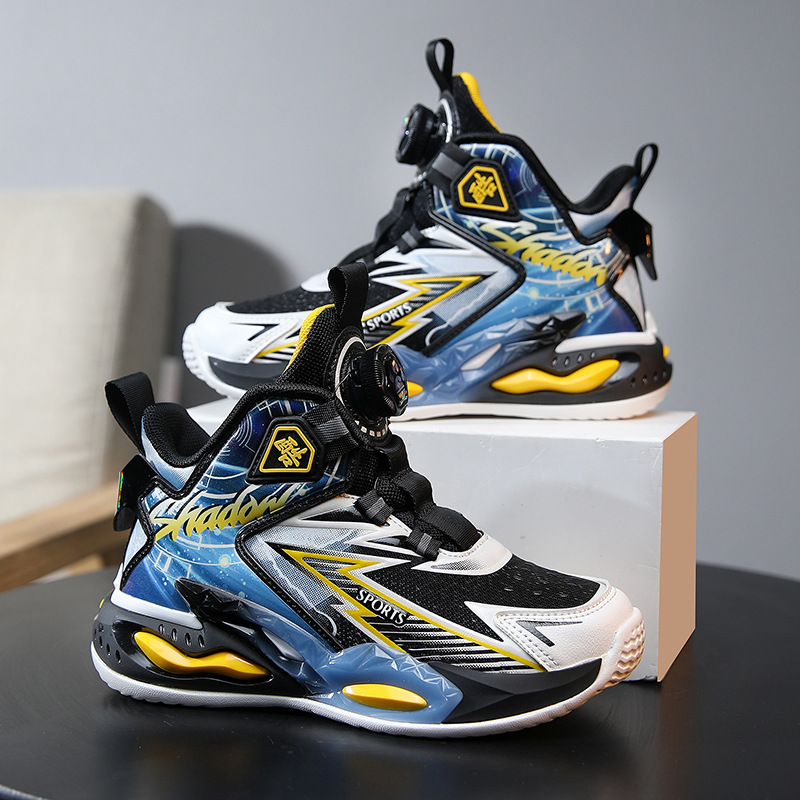 李宁国潮男童篮球鞋秋冬季新款皮面中大童运动鞋旋转扣高帮小学生