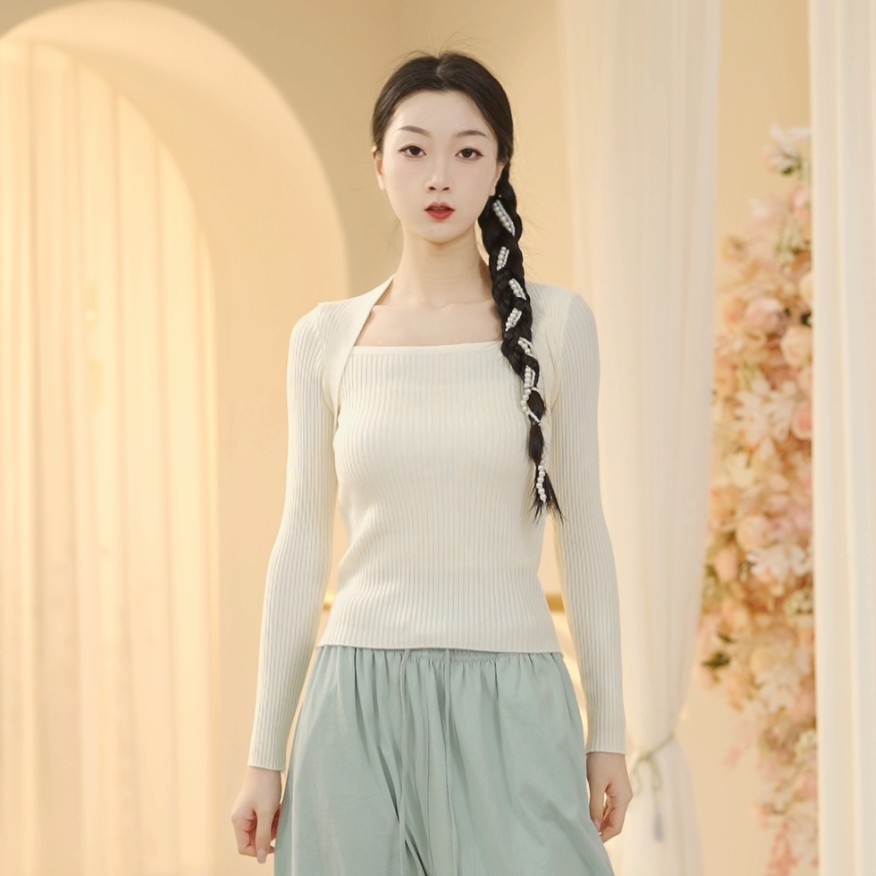 3157假两件毛衣  秋冬舞蹈练功服女现代舞服装古典舞长袖上衣