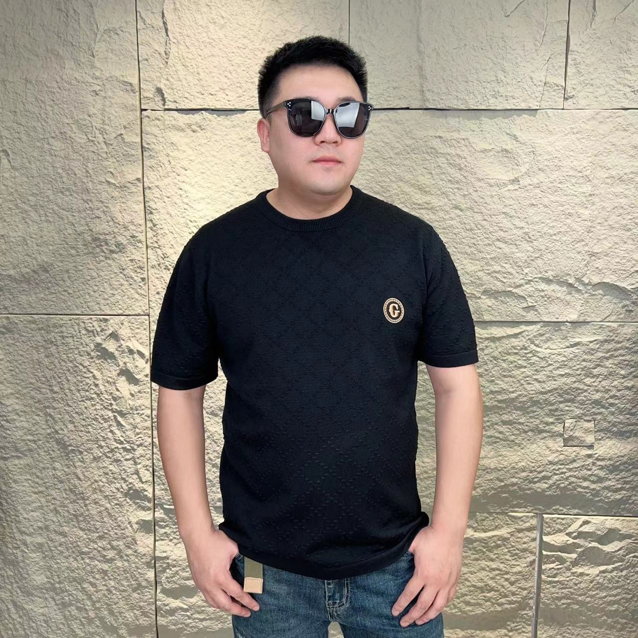 春秋款男士针织圆领短袖1232立体提花工艺时尚百搭轻奢大码休闲款