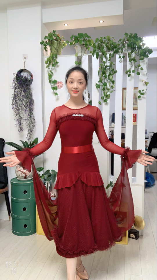 【惠莹】定制款酒红色2穿表演练功连衣裙