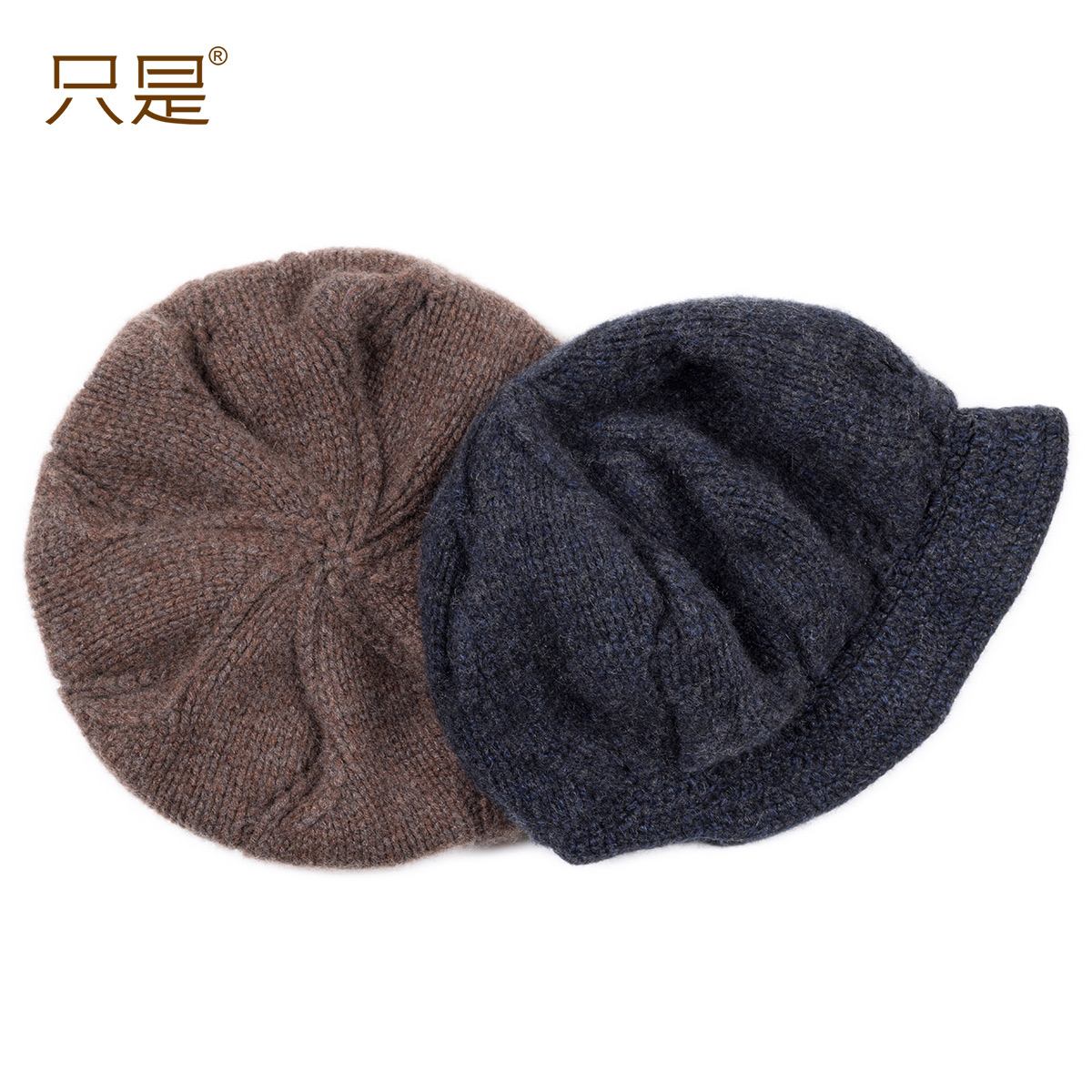 只是100%山羊绒手工钩厚实花纱线报童帽女秋冬有帽檐报童帽针织帽