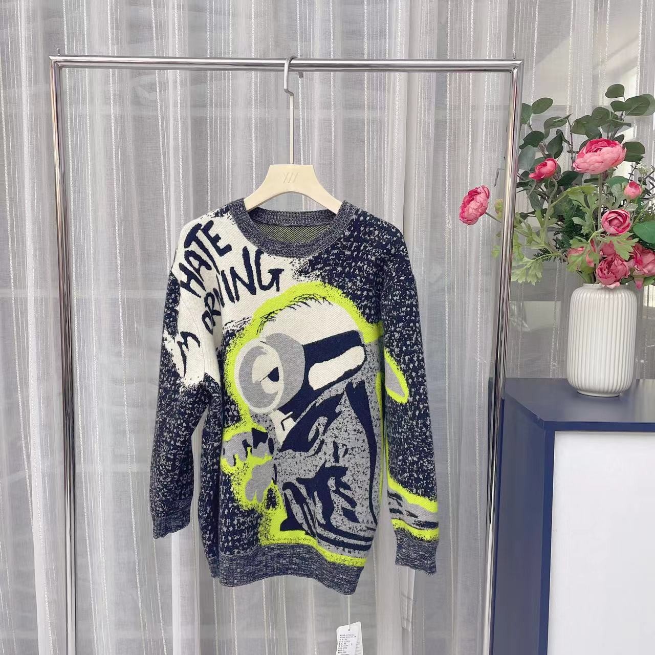 茜舞毛衣女2024时尚百搭抽象图案针织衫【51F915】