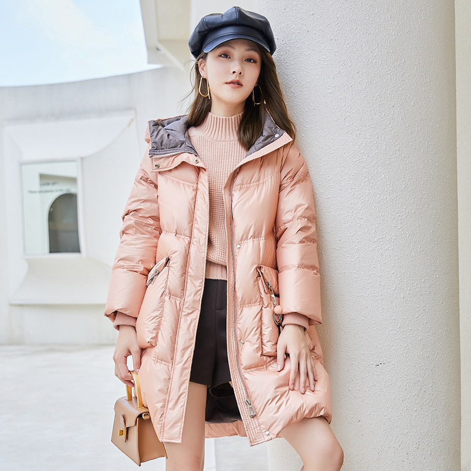 带帽羽绒服女2024冬加厚保暖中长款大衣外套【51W301】