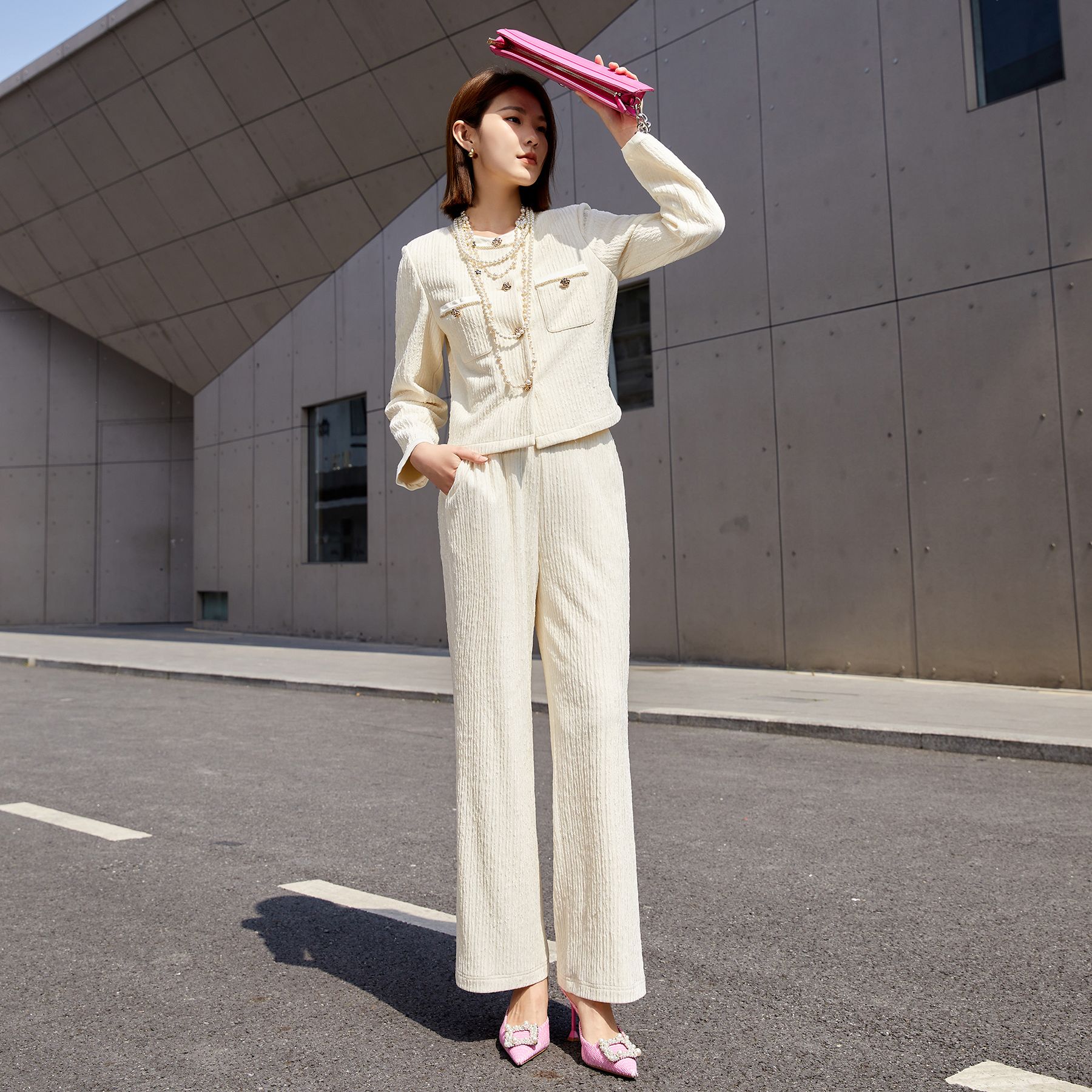 茜舞2025新款气质圆领小香风高级显瘦套装【334388】