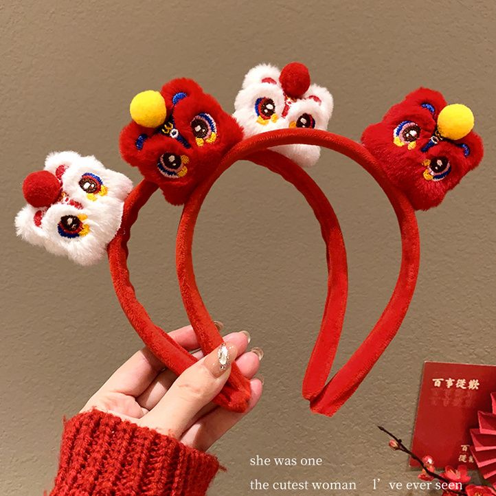 龙年发箍女元旦红色龙角发发卡毛绒头箍新年表