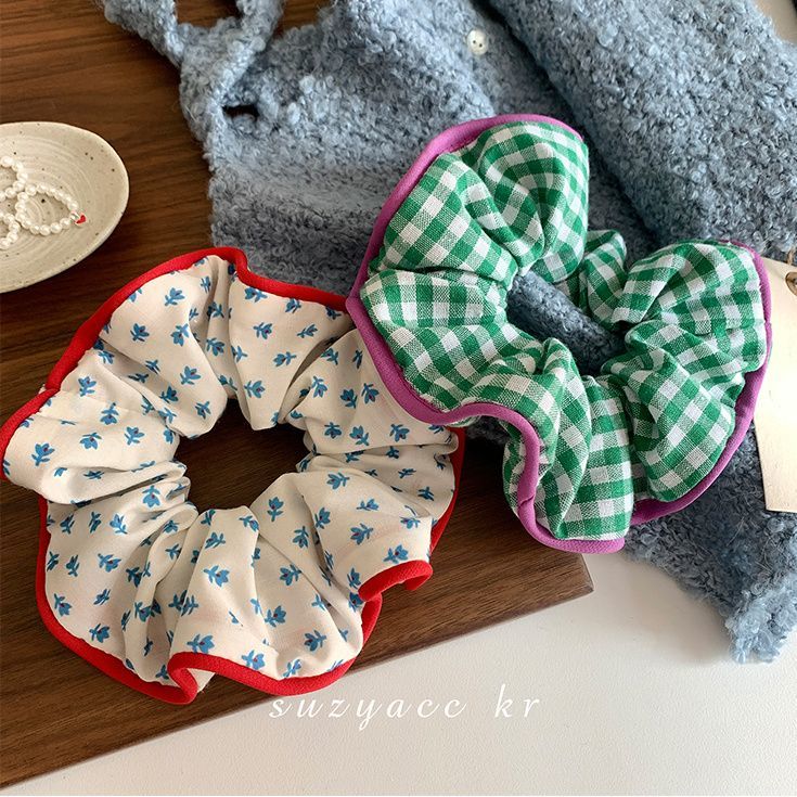 2023新款韩风碎花格子撞色大肠发圈女小清新高级感布圈时尚显霅霅