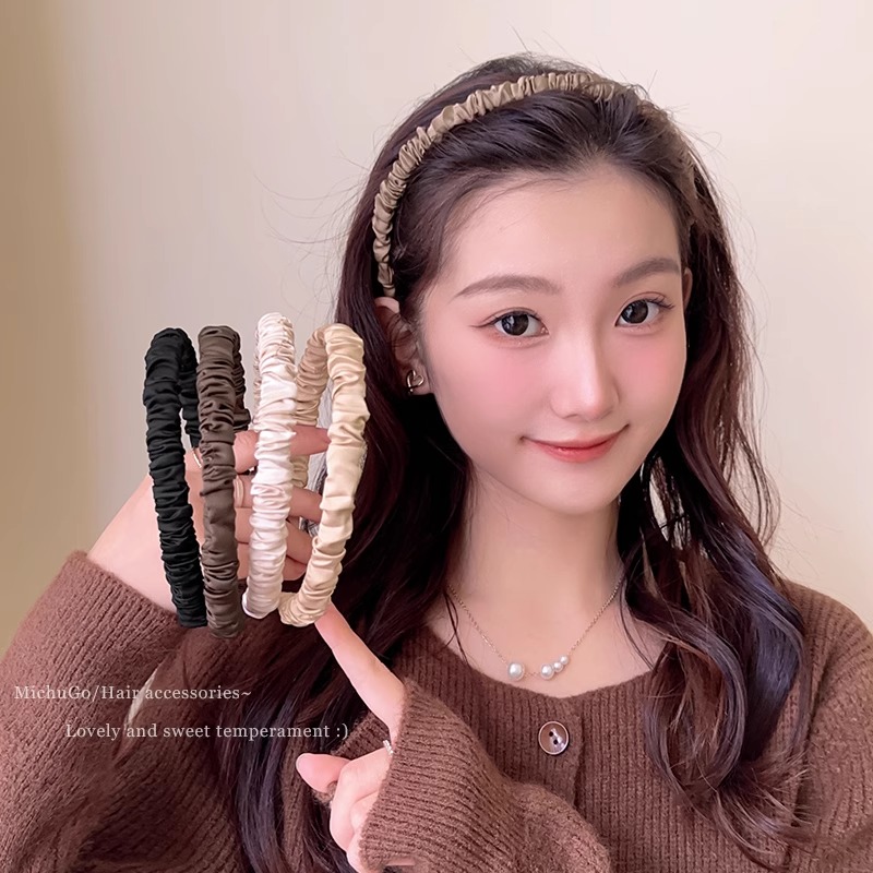 2023新款美拉德头箍洗脸防滑发捆压发发卡头饰简约褶皱细边*…霅霅