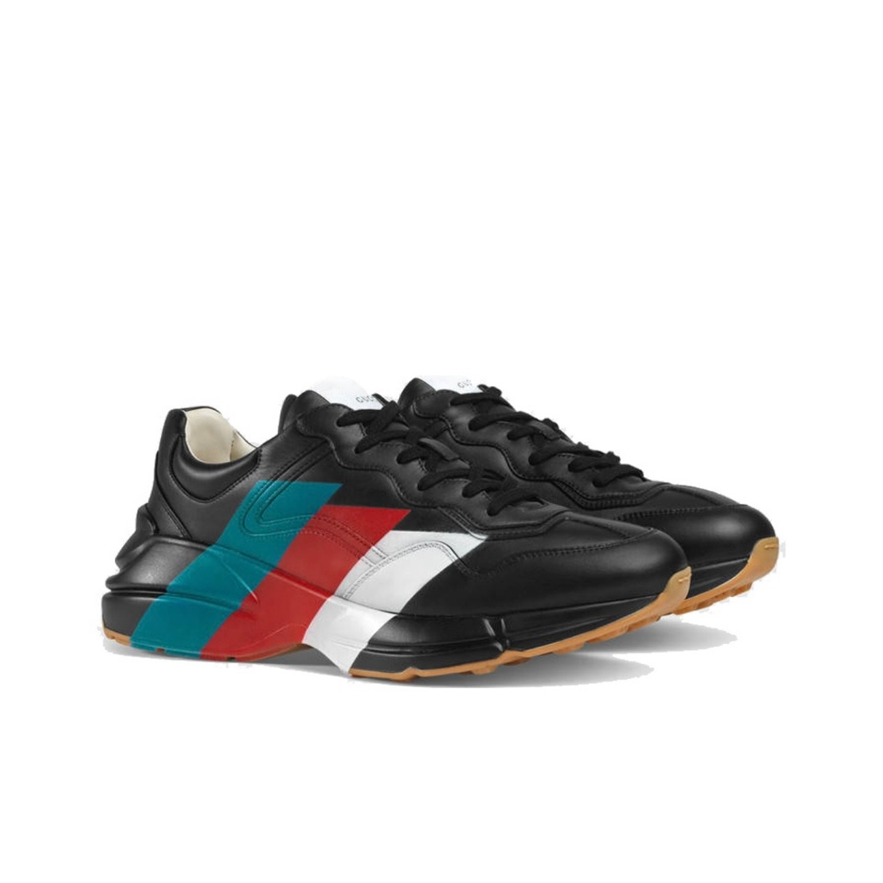 未使用 GUCCI/古驰 三色印花条纹白红蓝条黑色老爹鞋