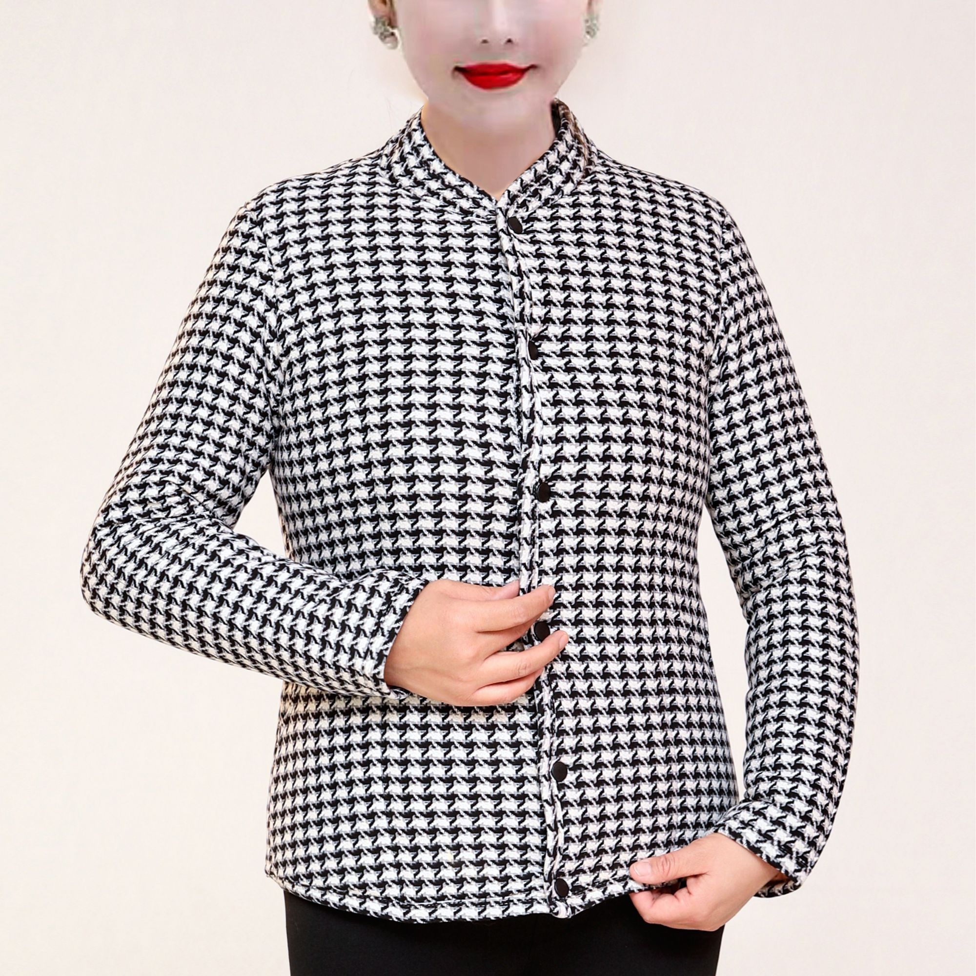 （断码特价）修身款厚版素格子贴身棉衣棉服妈妈装