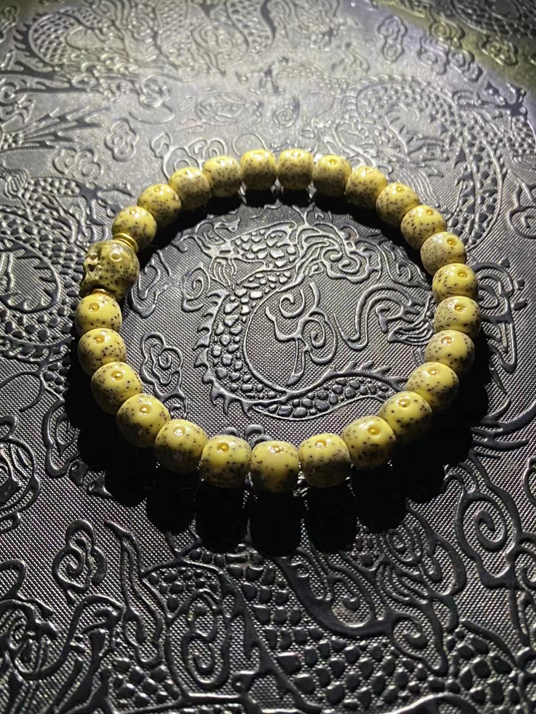 海南料星月菩提满金珠手工骷髅尺寸9