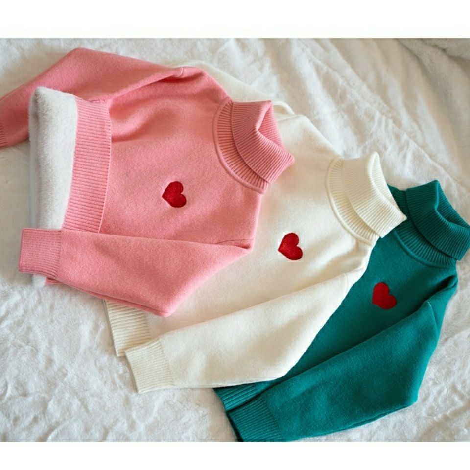 男女童高领毛衣2023冬款加绒加厚儿童一体绒针织新款