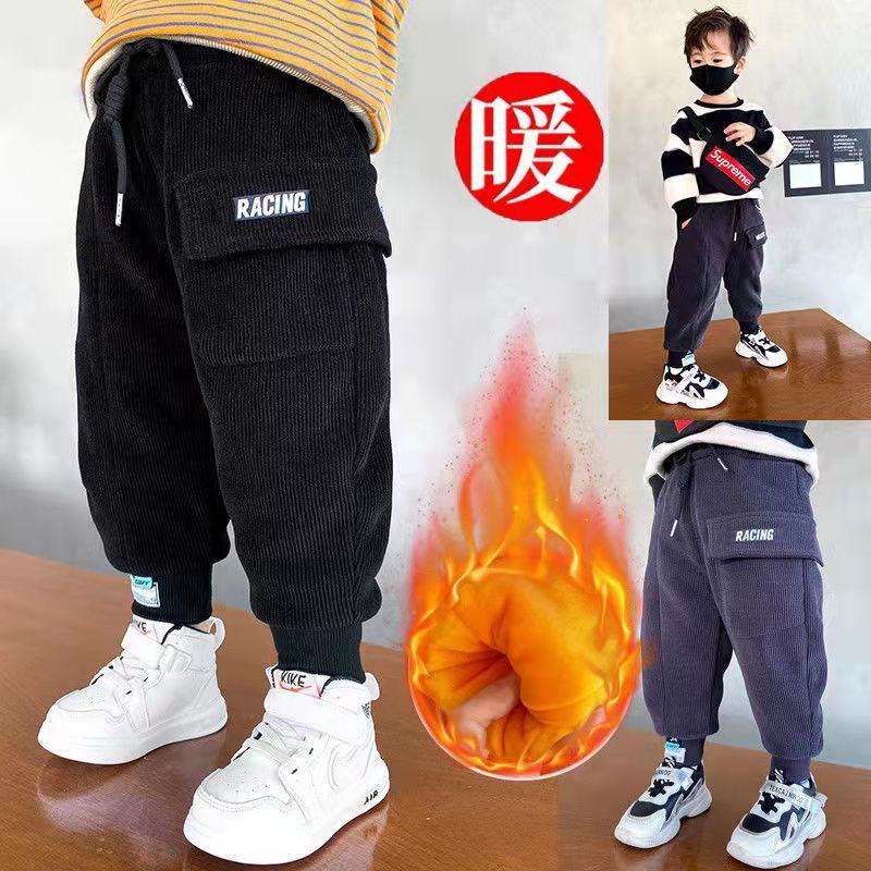 男童棉裤冬季加厚宝宝加绒三层夹棉裤子儿童工装裤一