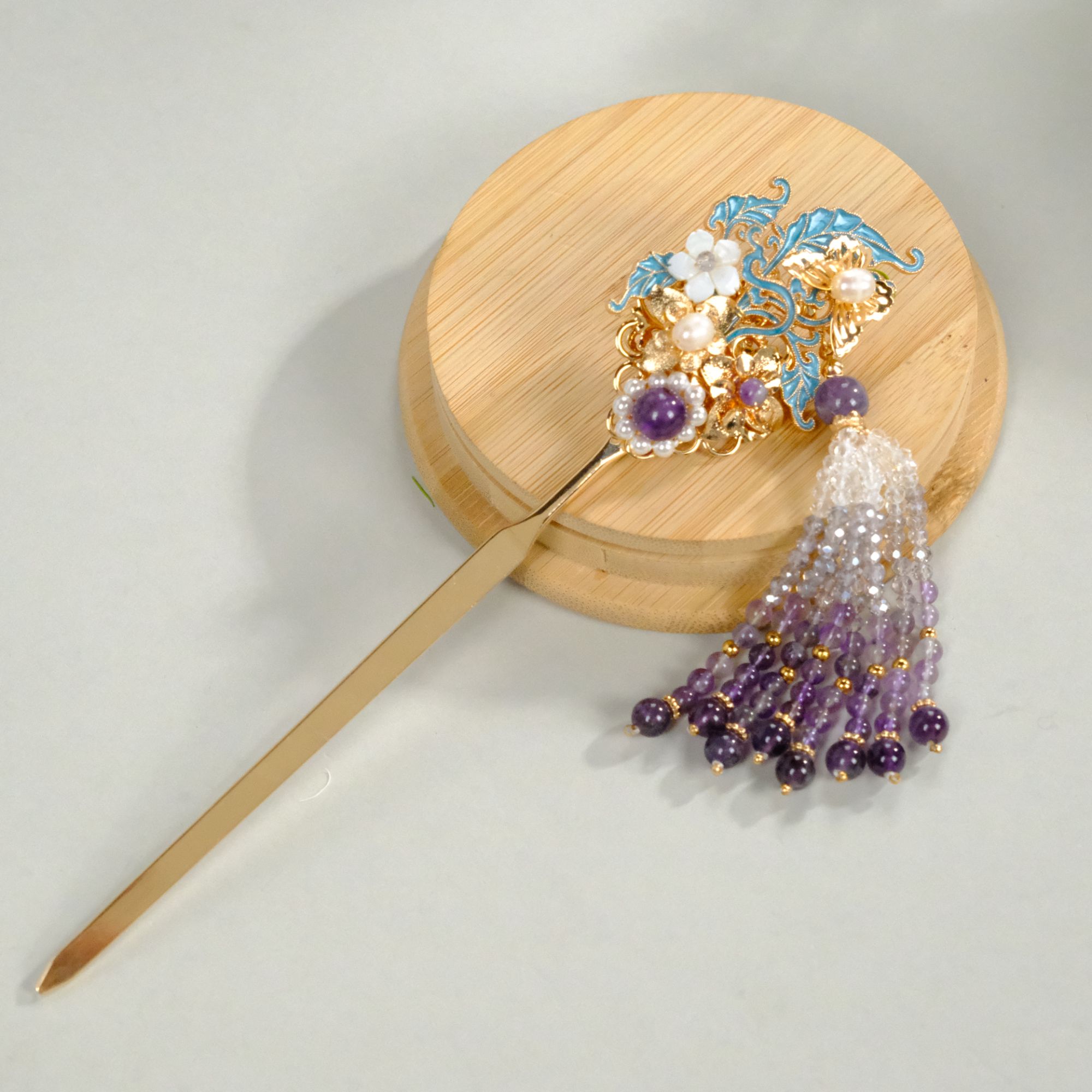 古悦倾城【星光】古风汉服发饰紫色短流苏盘发簪子