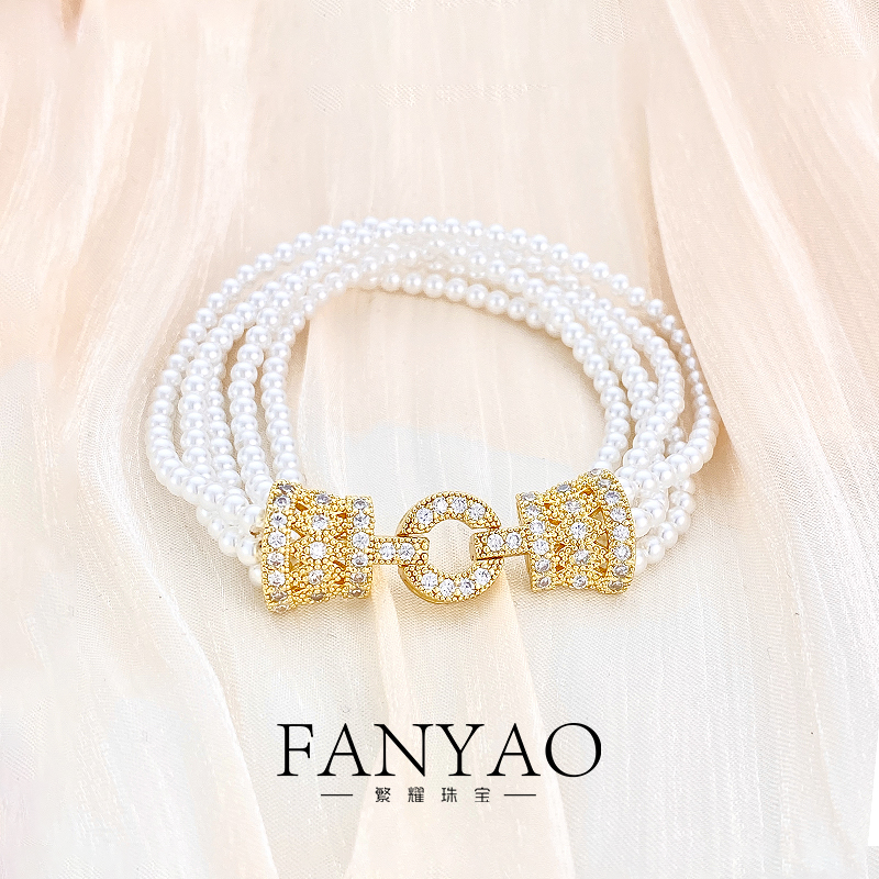 合金仿珍珠手链 1416 卡3mm 白色正圆百搭强光气质优雅五层手串