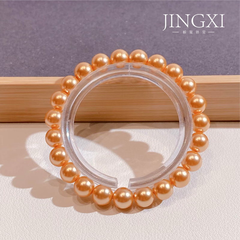 铜合金仿珍珠手链 3009卡8mm浓金正圆百搭强光气质高级感优雅手串